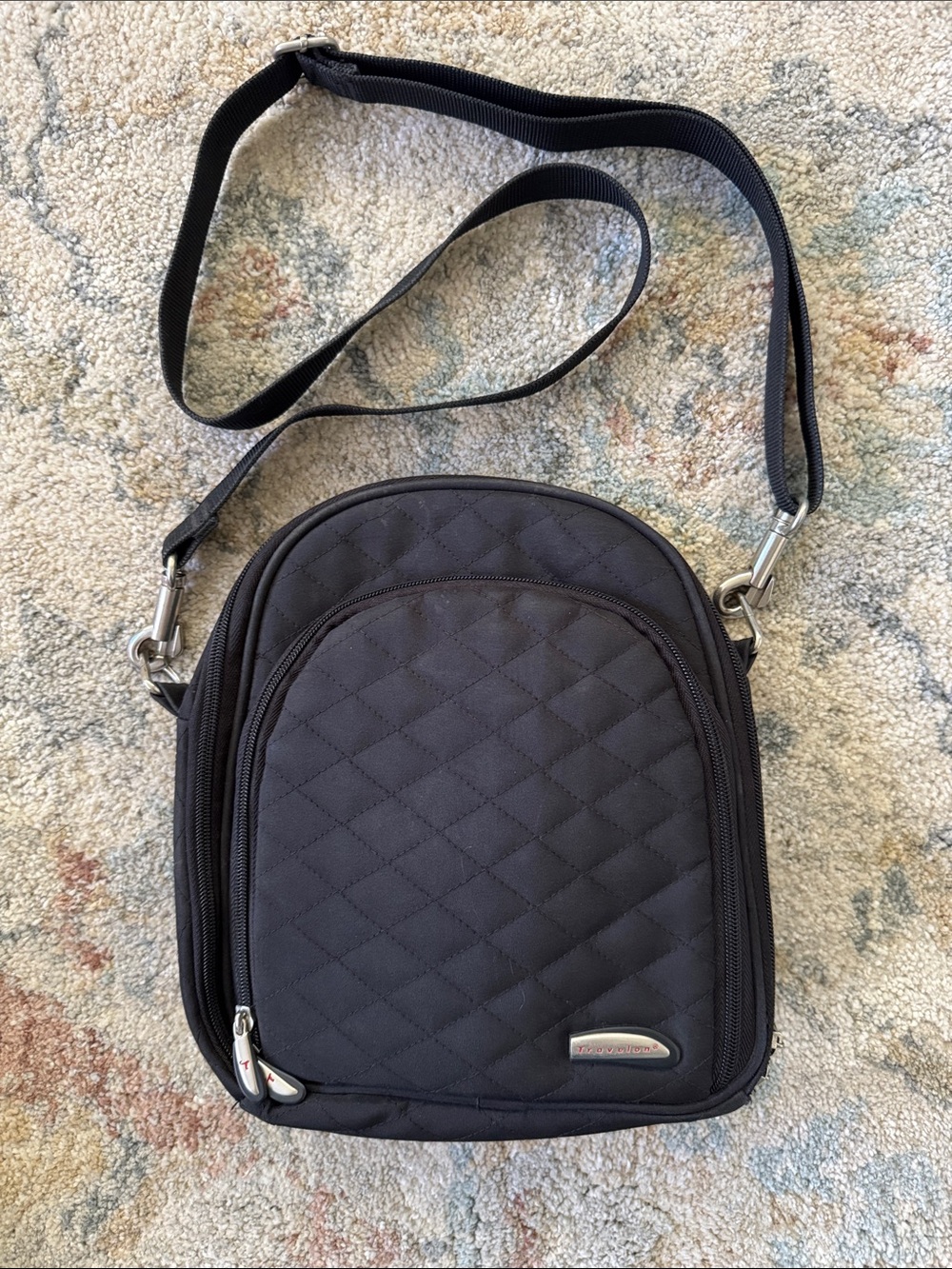 Travelon Black Quilted Compact Messenger Crossbody Bag